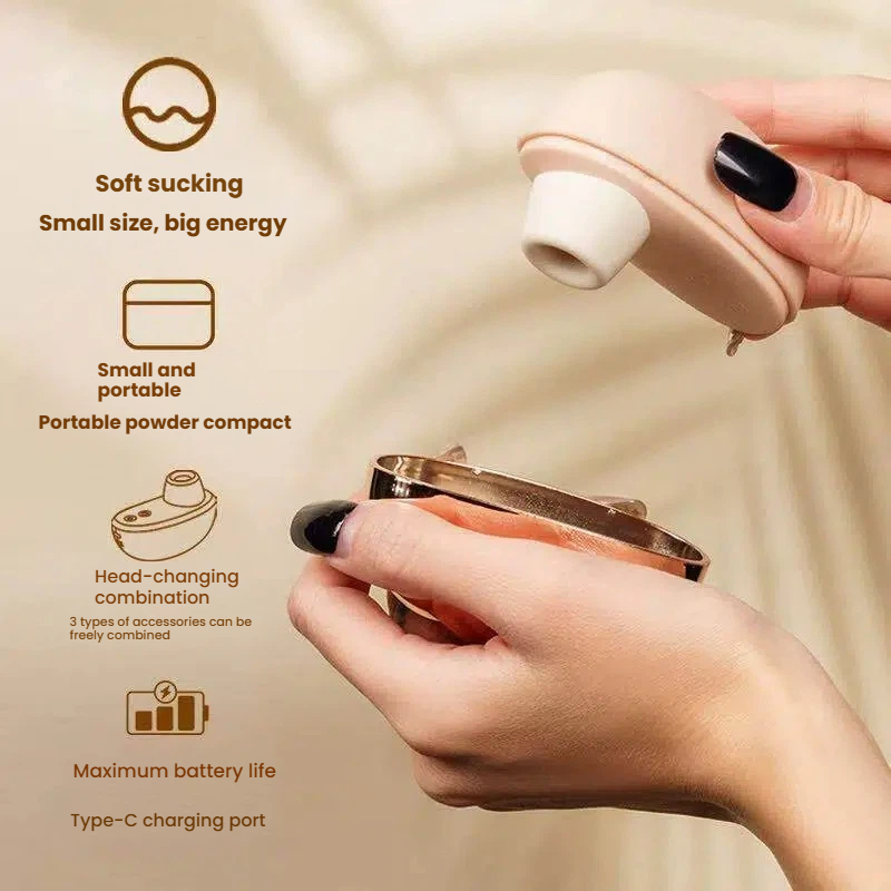Compact Sucking Clitoral Stimulator – 10 Vibrations, 3 Interchangeable Heads, Waterproof